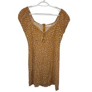 Aeropostale Yellow Floral Mini Dress Cap Sleeve Sweetheart Medium  Y2K Babydoll